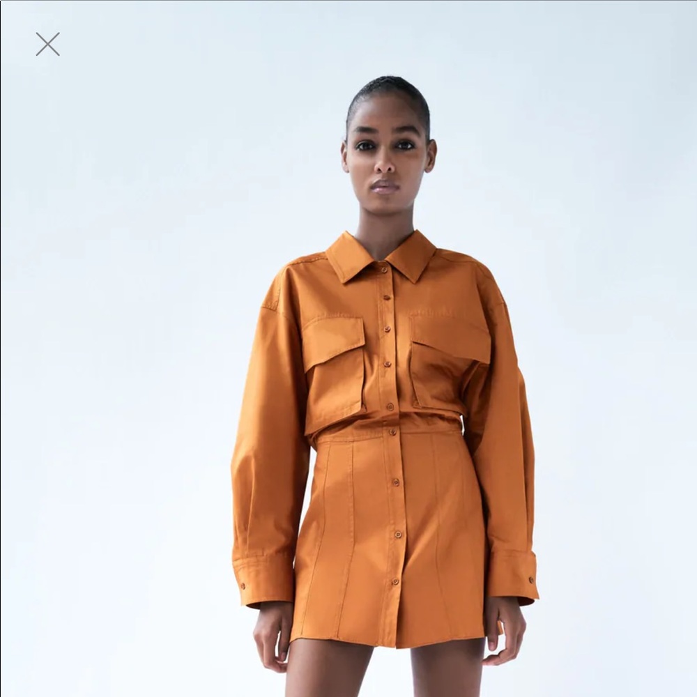 Zara poplin shirt dress with pockets trf
